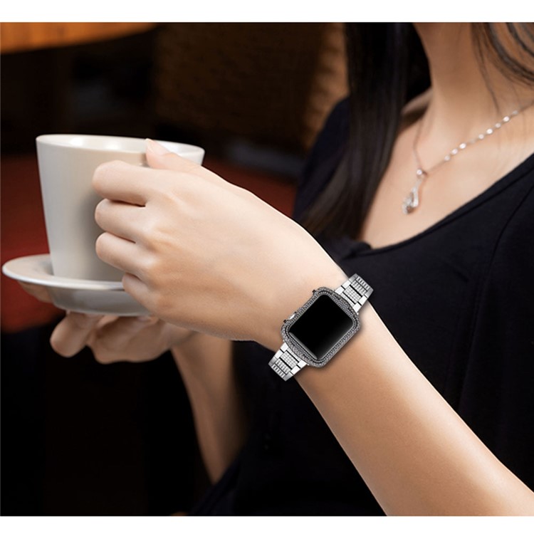 Shiny Rhinestone Decorated Metal Protective Case for Apple Watch Series 3/2/1 42mm - Black-7