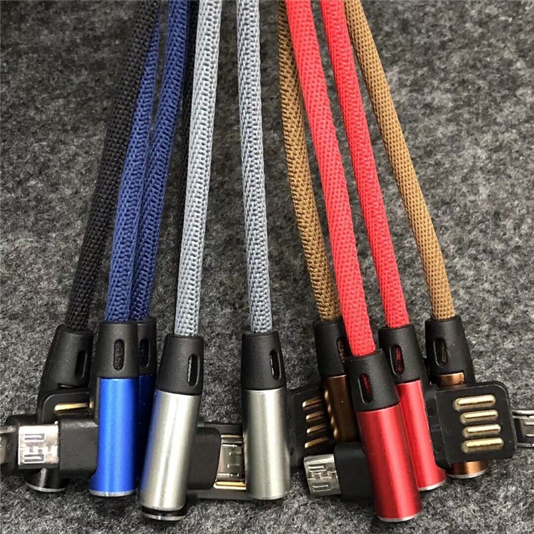 1M Double Elbow Woven Texture Micro USB Charging Sync Cable for Samsung J7 (2017) etc. - Black-2