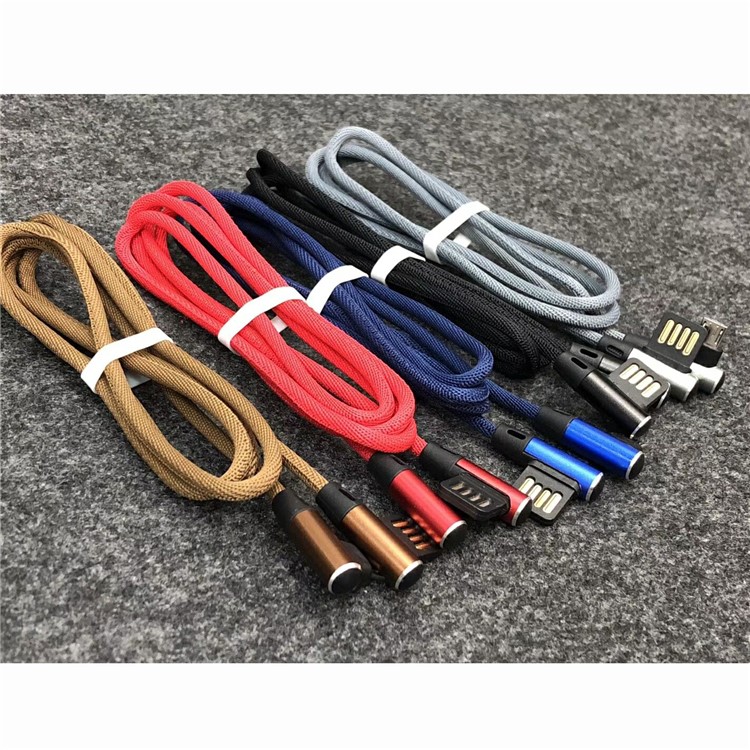 1M Double Elbow Woven Texture Micro USB Charging Sync Cable for Samsung J7 (2017) etc. - Black-3