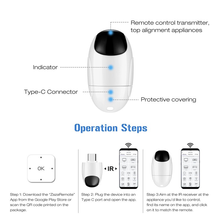 Type-C IR Appliances Wireless Infrared Remote Controller Adapter for OTG Android Smart Phone-7