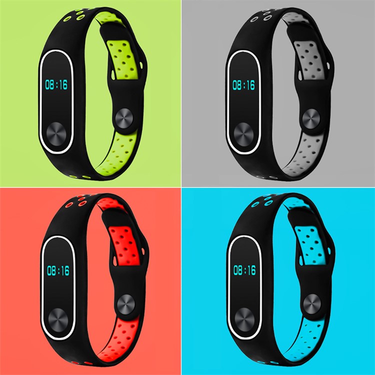 Alça De Faixa De Relógio De Silicone De Dois Tons Para Xiaomi Mi Banda 2 - Vermelho-4