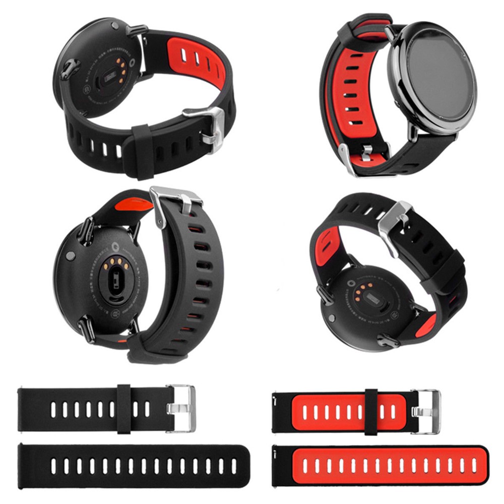 Two-tone Silicone Watch Band Strap for Xiaomi Huami Amazfit - Black / Red-9