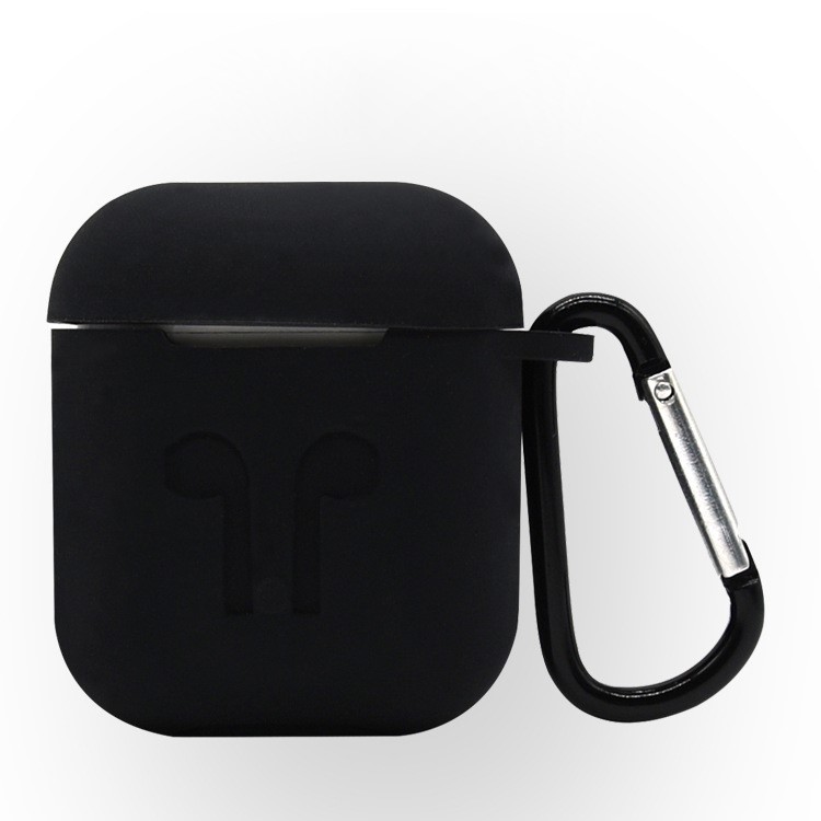 4-em-1 Capa De Silicone À Prova De Choque À Prova De Poeira Para Apple Airpods Caso De Carregamento Com Gancho, Chaveiro E Cinta Anti-perdida - Preto-3