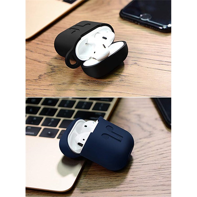 4-em-1 Capa De Silicone À Prova De Choque À Prova De Poeira Para Apple Airpods Caso De Carregamento Com Gancho, Chaveiro E Cinta Anti-perdida - Preto-5