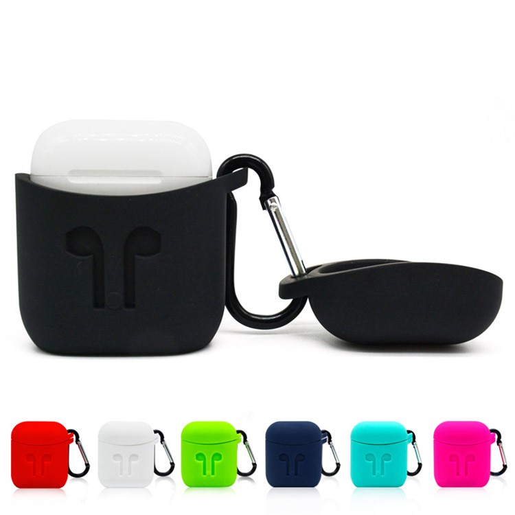 4-em-1 Capa De Silicone À Prova De Choque À Prova De Poeira Para Apple Airpods Caso De Carregamento Com Gancho, Chaveiro E Cinta Anti-perdida - Preto-6