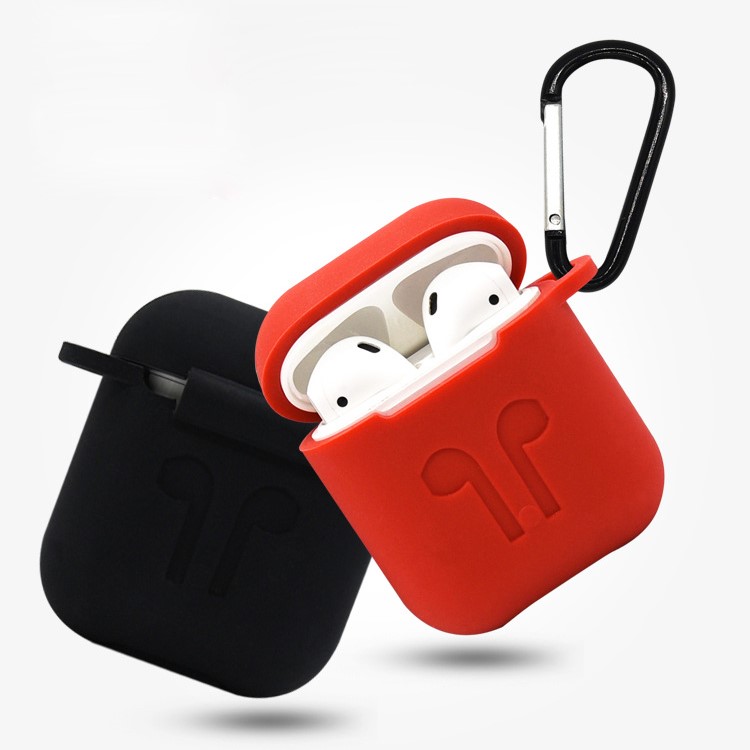 4-em-1 Capa De Silicone À Prova De Choque À Prova De Poeira Para Apple Airpods Caso De Carregamento Com Gancho, Chaveiro E Cinta Anti-perdida - Preto-7