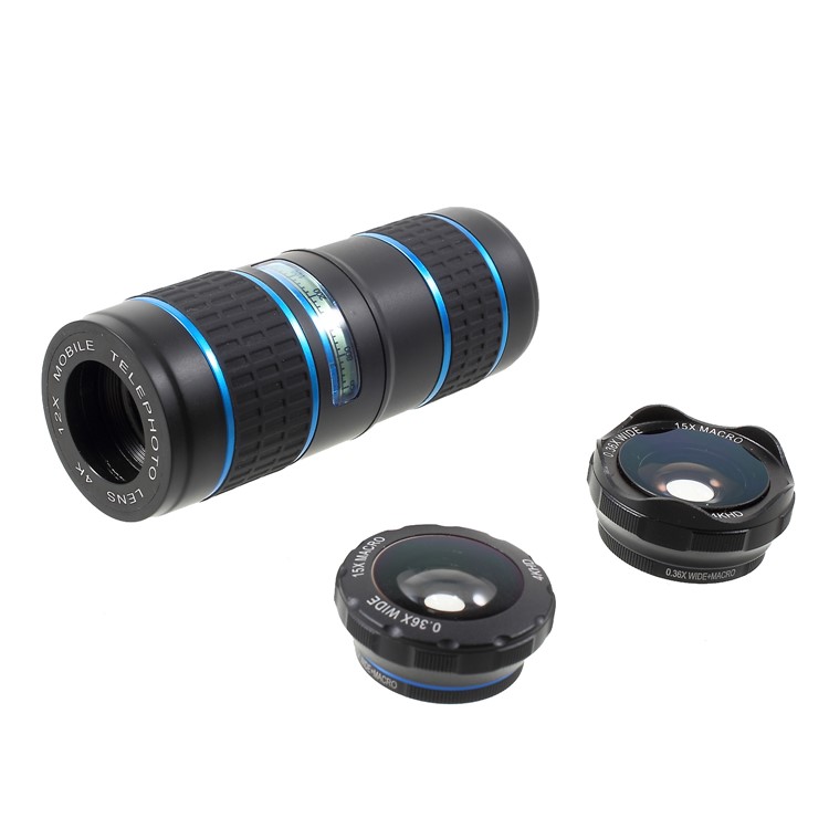 5-in-1 Universal Clip Telephoto Lens Kit, 12x Telephoto Lens + 180° Fisheye Lens + 0.36x Wide Angle Lens + 15x Macro Lens + Metal Clip-14