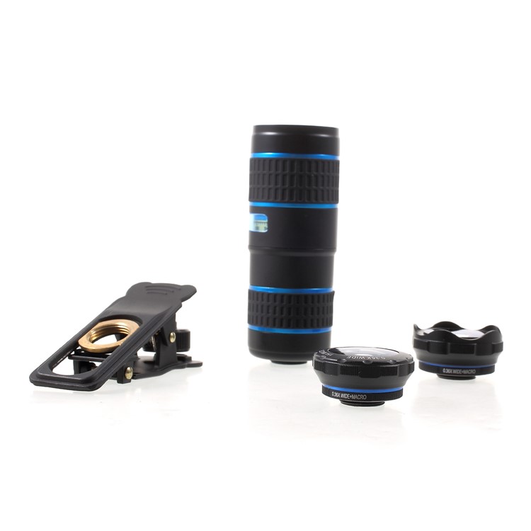 5-in-1 Universal Clip Telephoto Lens Kit, 12x Telephoto Lens + 180° Fisheye Lens + 0.36x Wide Angle Lens + 15x Macro Lens + Metal Clip-16