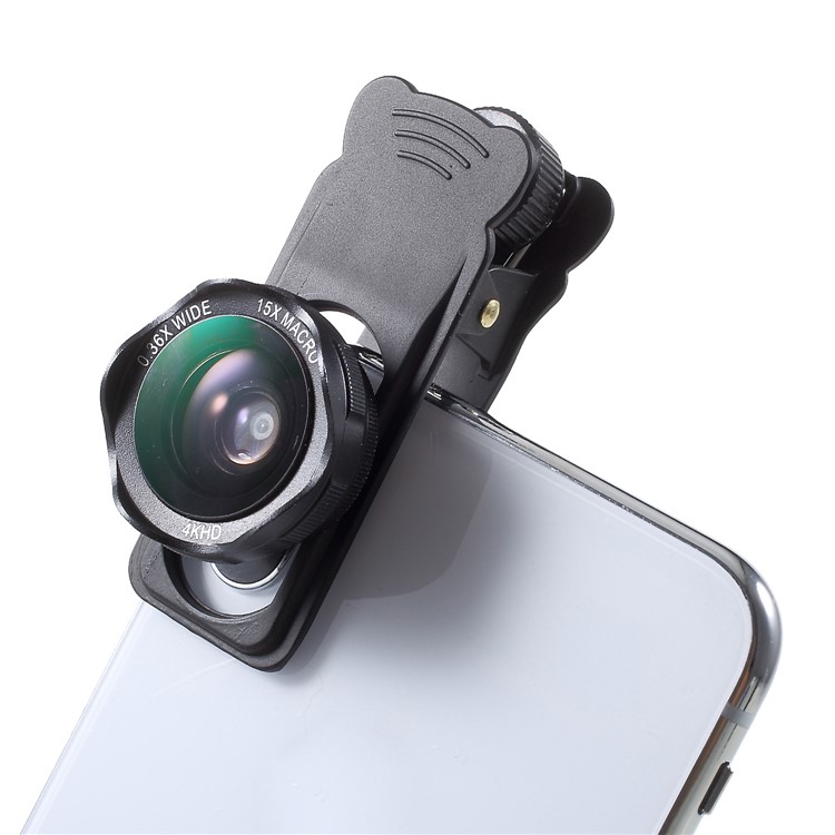 5-in-1 Universal Clip Telephoto Lens Kit, 12x Telephoto Lens + 180° Fisheye Lens + 0.36x Wide Angle Lens + 15x Macro Lens + Metal Clip-4