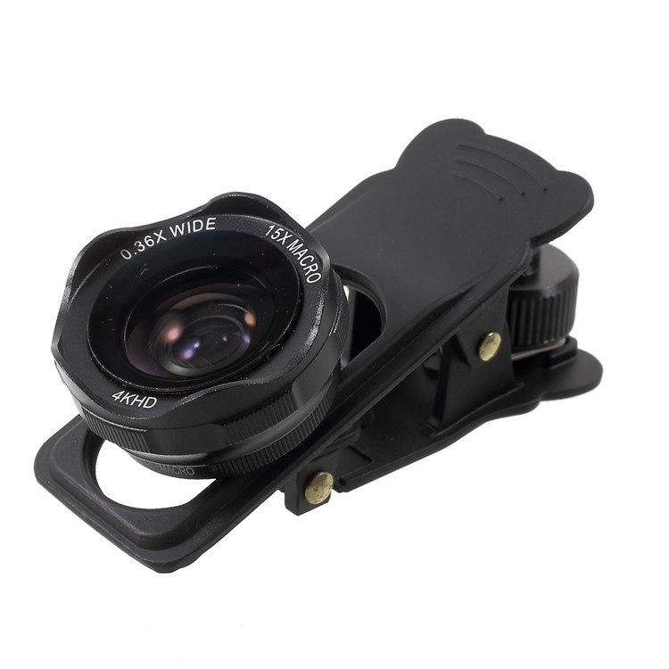 5-in-1 Universal Clip Telephoto Lens Kit, 12x Telephoto Lens + 180° Fisheye Lens + 0.36x Wide Angle Lens + 15x Macro Lens + Metal Clip-5