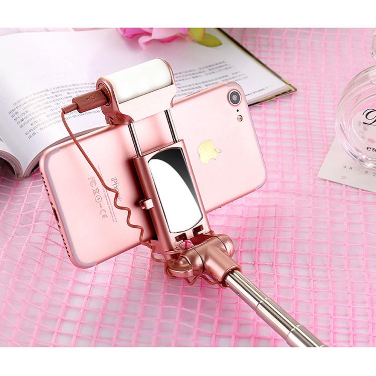 WQ41 Bluetooth Selfie Stick with Rear Mirror 360 Degree LED Fill Light Foldable Monopod-10
