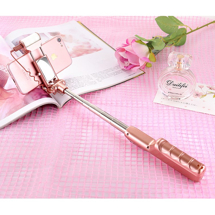 WQ41 Bluetooth Selfie Stick with Rear Mirror 360 Degree LED Fill Light Foldable Monopod-11