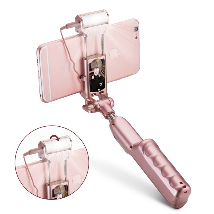 WQ41 Bluetooth Selfie Stick with Rear Mirror 360 Degree LED Fill Light Foldable Monopod-2