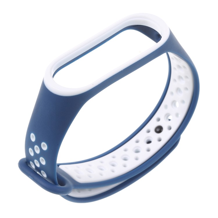 Two-tone Soft Silicone Watch Strap Replace Part for Xiaomi Mi Smart Band 4 / Mi Band 3 - Blue / White-1
