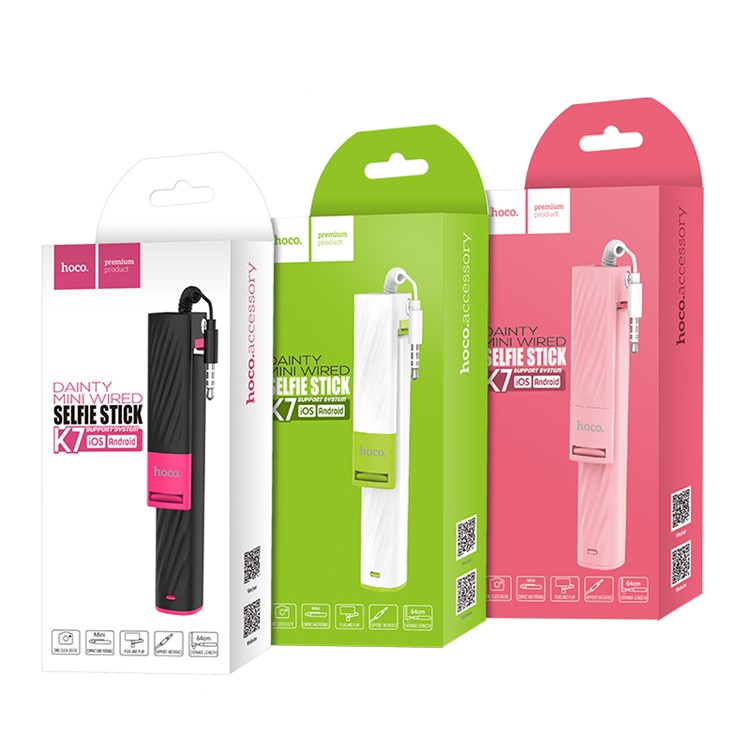 HOCO K7 3.5mm Plug Dainty Mini Wired Selfie Stick for iPhone Samsung Huawei - White-5