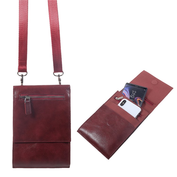 Universal Multi-function Leather Pouch Case with Shoulder Strap for iPhone XR / Huawei Mate 10 Pro etc - Red-1