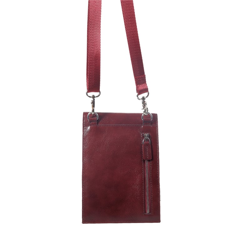 Universal Multi-function Leather Pouch Case with Shoulder Strap for iPhone XR / Huawei Mate 10 Pro etc - Red-3