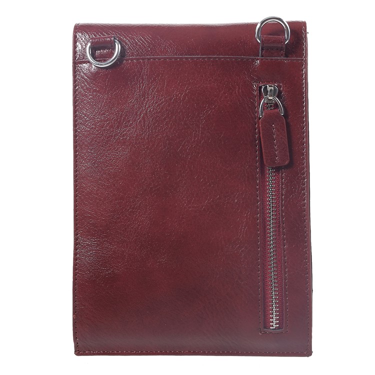 Universal Multi-function Leather Pouch Case with Shoulder Strap for iPhone XR / Huawei Mate 10 Pro etc - Red-5