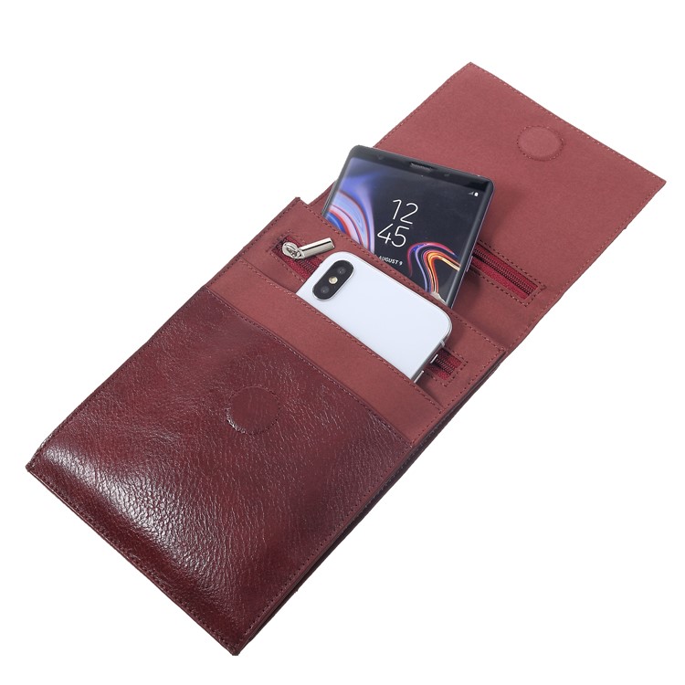 Universal Multi-function Leather Pouch Case with Shoulder Strap for iPhone XR / Huawei Mate 10 Pro etc - Red-7