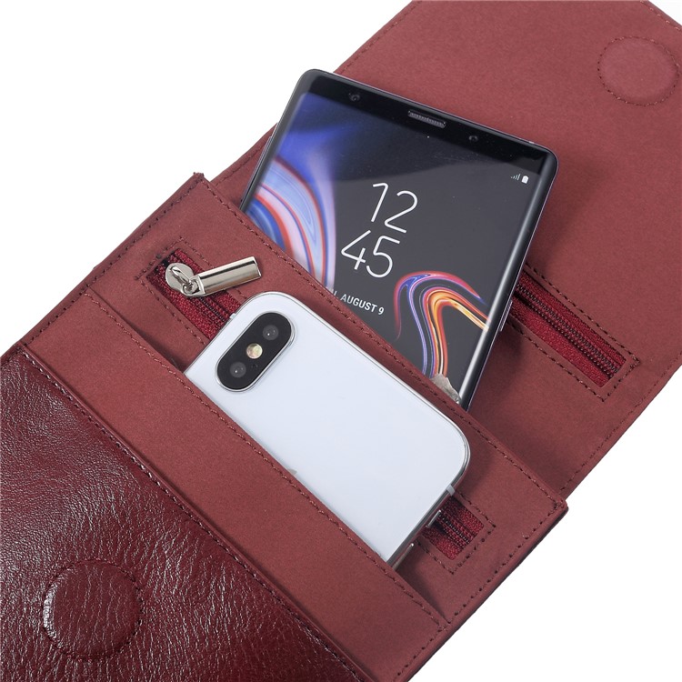 Universal Multi-function Leather Pouch Case with Shoulder Strap for iPhone XR / Huawei Mate 10 Pro etc - Red-8