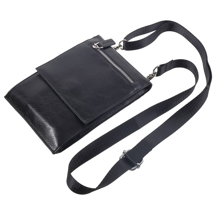 Saco De Bolsa De Couro Multi-função Universal Com Alça De Ombro Para IPhone XR / Huawei Mate 10 Pro Etc - Preto