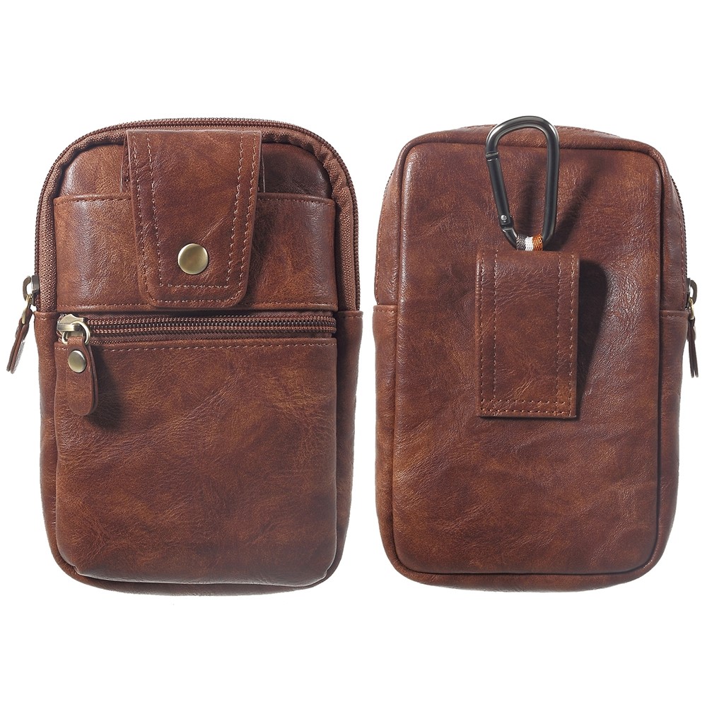 PU Leder Tasche Tasche Mit Einem Haken Für IPhone XS Max / Huawei Kumpel 10 Pro Usw - Kaffee-1