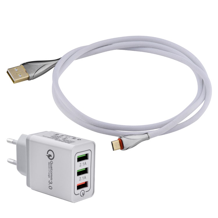 QC3.0 3 USB Ports Wall Charger with Micro USB Cable Kit for Samsung Huawei Xiaomi Etc. - EU Plug-2