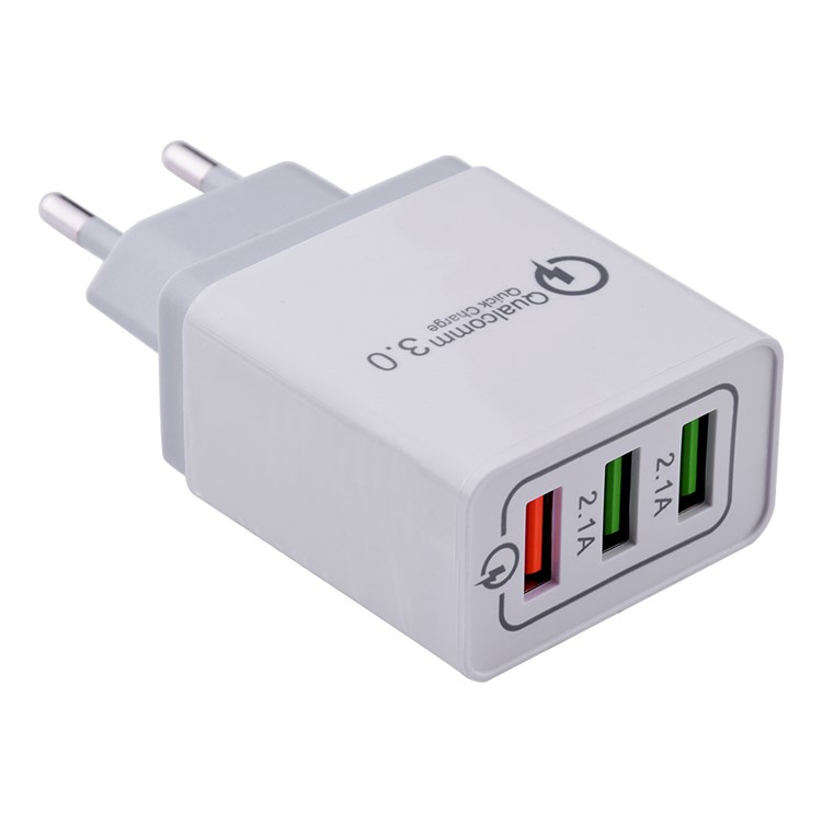 QC3.0 3 USB Ports Wall Charger Adapter with Type-C Cable Kit for Samsung Huawei Xiaomi Etc. - EU Plug-4