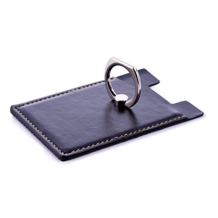 Adhesive PU Leather Credit Card Pocket with Finger Grip Kickstand for Cell Phone (Built-in Magnet Iron) - Black-3