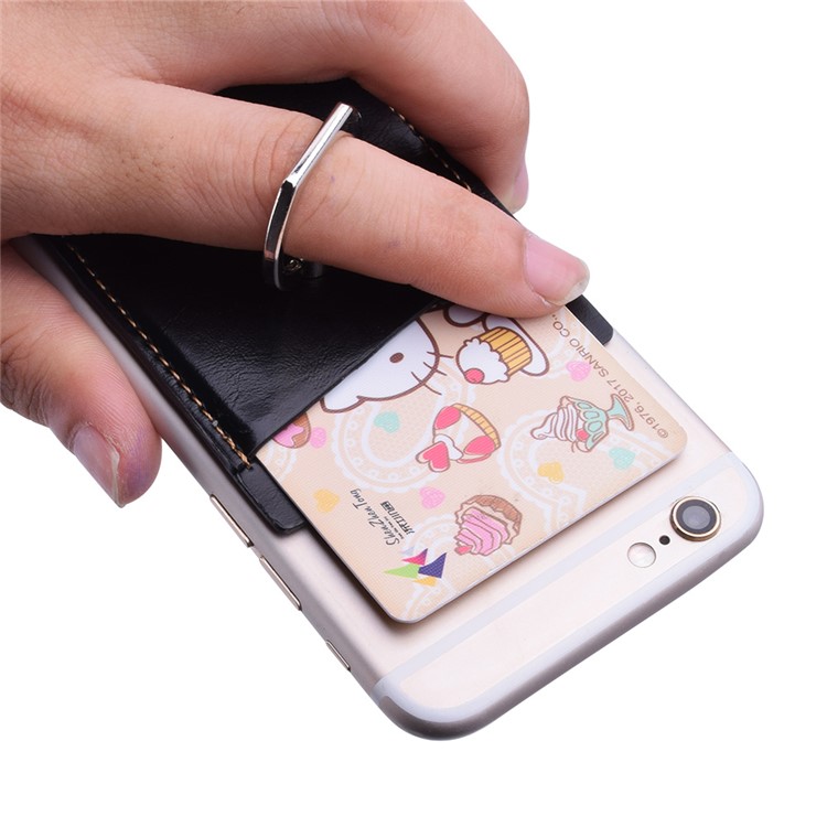 Adhesive PU Leather Credit Card Pocket with Finger Grip Kickstand for Cell Phone (Built-in Magnet Iron) - Black-5