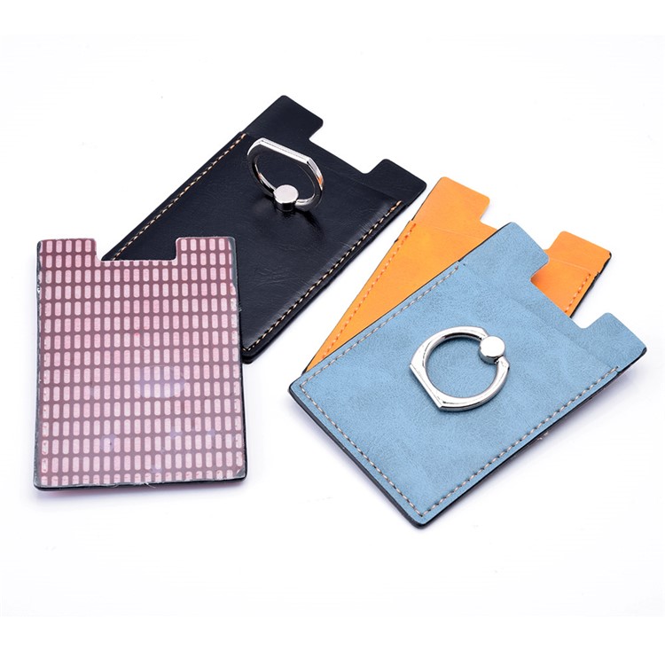 Adhesive PU Leather Credit Card Pocket with Finger Grip Kickstand for Cell Phone (Built-in Magnet Iron) - Black-7