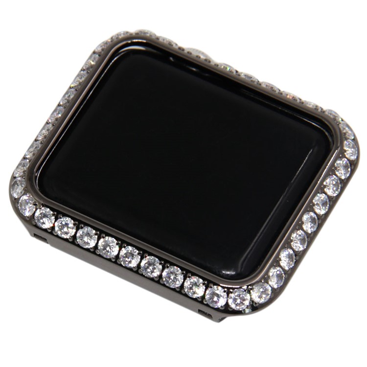 Shiny One-row Rhinestone Decorated Metal Protective Case for Apple Watch Series 3/2/1 38mm - Black-6