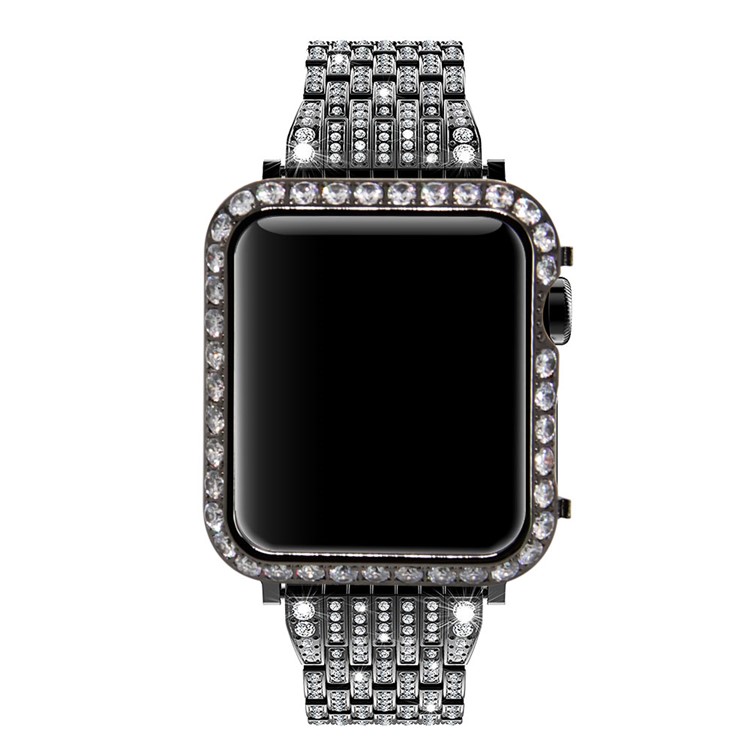 Shiny One-row Rhinestone Decorated Metal Protective Case for Apple Watch Series 3/2/1 38mm - Black-9