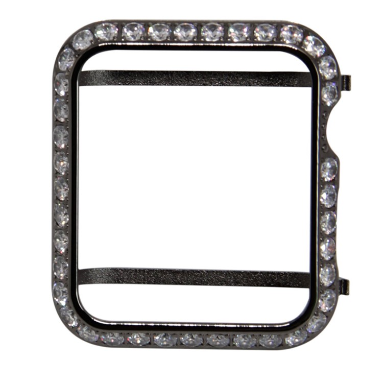 Étui De Protection En Métal Décor Strass Brillant À Une Rangée Pour Apple Watch Series 3/2/1 42mm - Noir-1