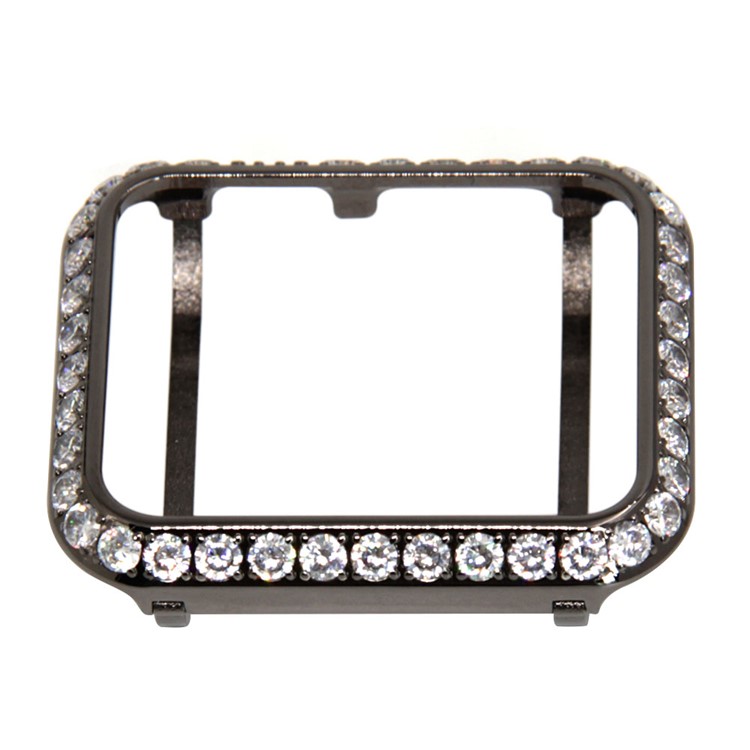Étui De Protection En Métal Décor Strass Brillant À Une Rangée Pour Apple Watch Series 3/2/1 42mm - Noir-2