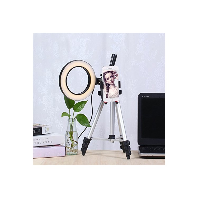 5.7 inch Ring Light LED Camera Light with Tripod Stand Cell Phone Holder Desktop LED Lamp for Video Shooting and Makeup with 3 Light Modes and 10 Brightness Levels-2