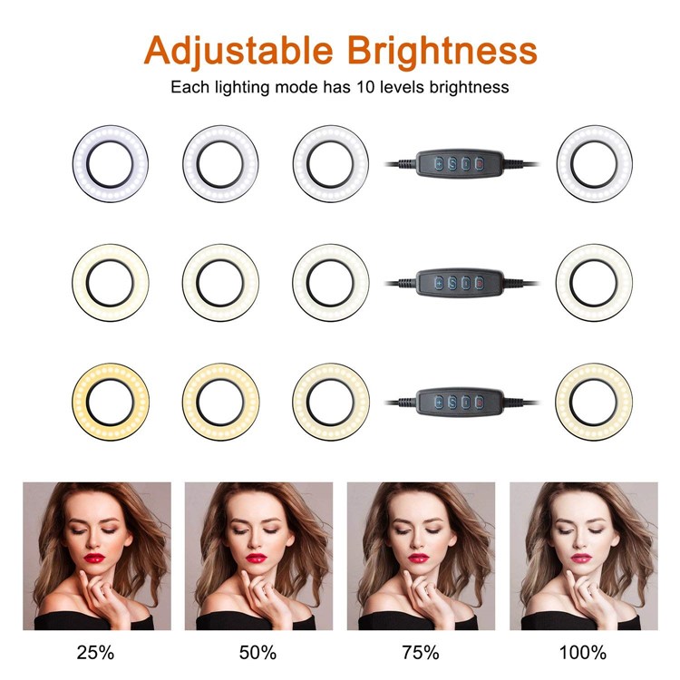 5.7 inch Ring Light LED Camera Light with Tripod Stand Cell Phone Holder Desktop LED Lamp for Video Shooting and Makeup with 3 Light Modes and 10 Brightness Levels-5