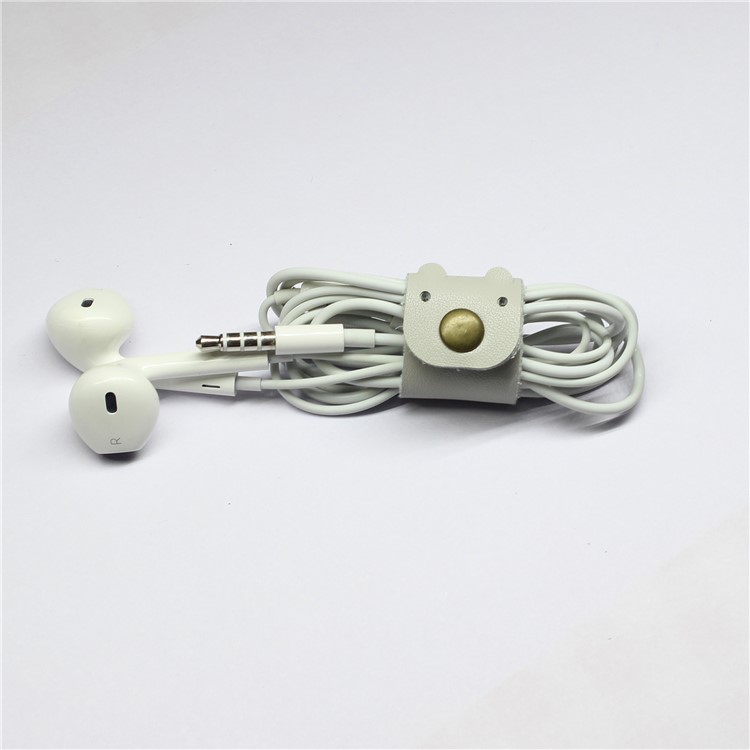 Cartoon Bear Pattern Genuine Leather Cable Cord Wire Earphone Bobbin Winder Organizer - Grey-3