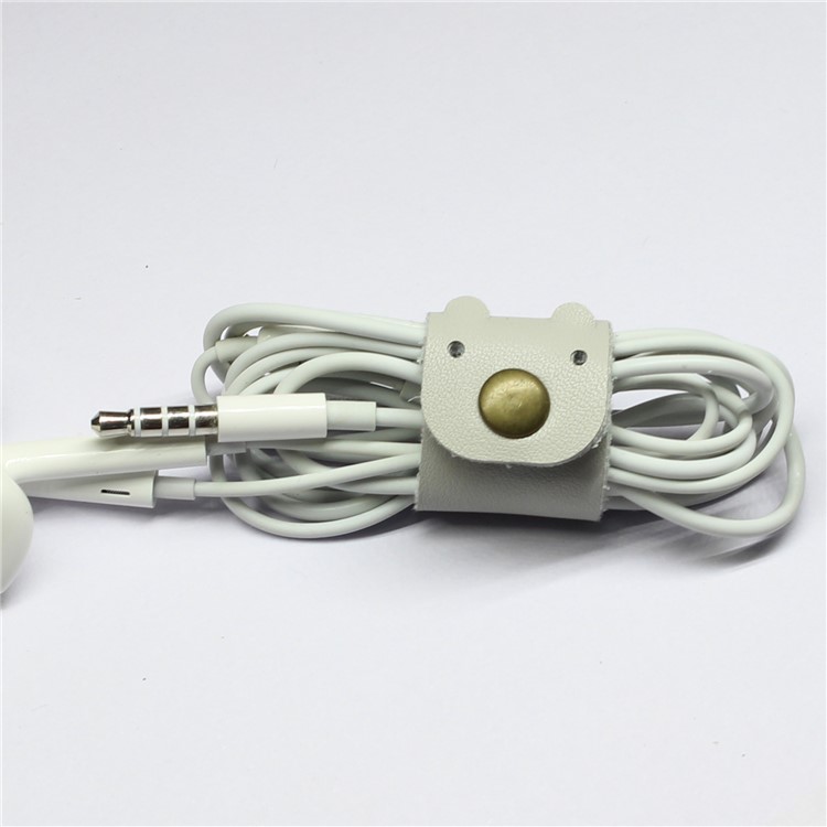 Cartoon Bear Pattern Genuine Leather Cable Cord Wire Earphone Bobbin Winder Organizer - Grey-5