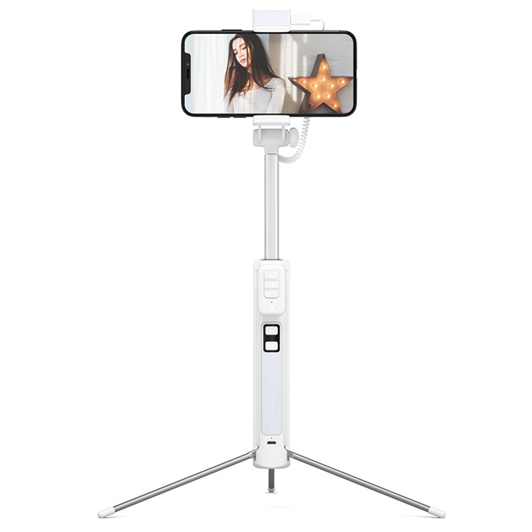BENKS Portátil Multi-funcional Bluetooth LED LED Luz De Preenchimento Selfie Vara Com Tripé Para Iphone XS / X Etc - Branco-3