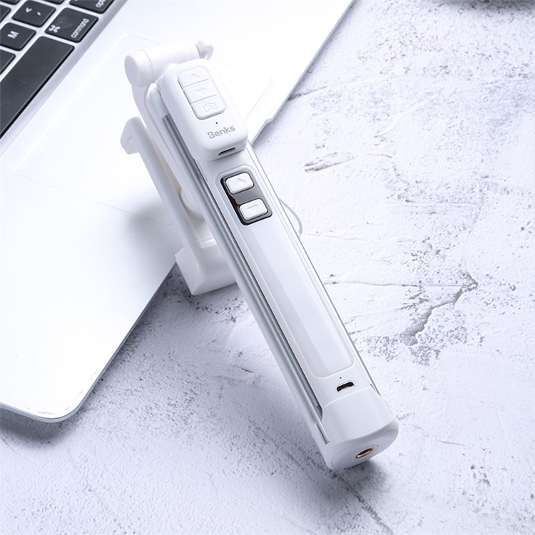BENKS Portátil Multi-funcional Bluetooth LED LED Luz De Preenchimento Selfie Vara Com Tripé Para Iphone XS / X Etc - Branco-6