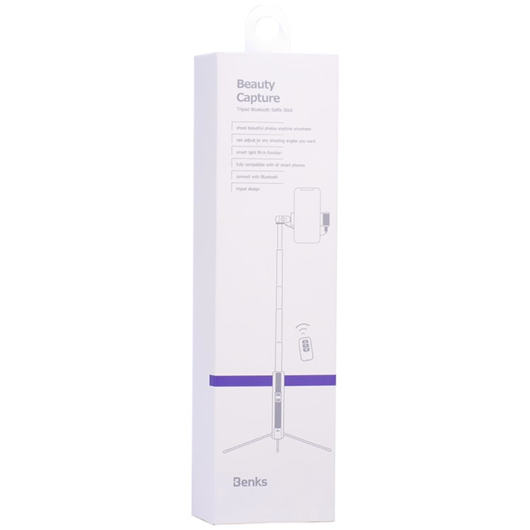 BENKS Portátil Multi-funcional Bluetooth LED LED Luz De Preenchimento Selfie Vara Com Tripé Para Iphone XS / X Etc - Branco-7