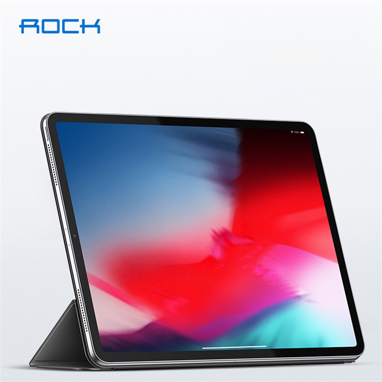 ROCK Veena Série Inteligente Couro PU Caso De Proteção Com Suporte Tri-fold Para Ipad Pro 12.9 Polegadas (2018) - Cinzento-2