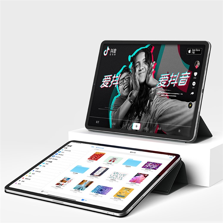 ROCK Veena Série Inteligente Couro PU Caso De Proteção Com Suporte Tri-fold Para Ipad Pro 12.9 Polegadas (2018) - Cinzento-3