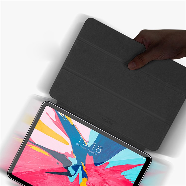 ROCK Veena Série Inteligente Couro PU Caso De Proteção Com Suporte Tri-fold Para Ipad Pro 12.9 Polegadas (2018) - Cinzento-5
