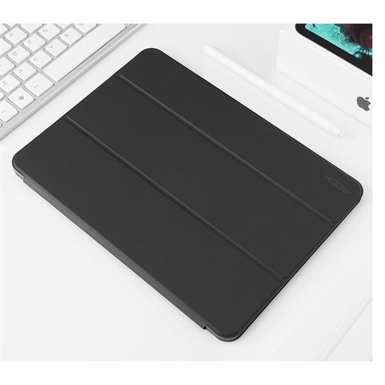 ROCK Veena Série Inteligente Couro PU Caso De Proteção Com Suporte Tri-fold Para Ipad Pro 12.9 Polegadas (2018) - Cinzento-6