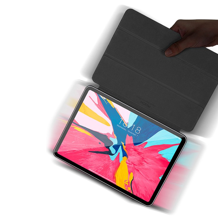 ROCK Veena Série Inteligente Couro PU Caso De Proteção Com Suporte Tri-fold Para Ipad Pro 12.9 Polegadas (2018) - Cinzento-7