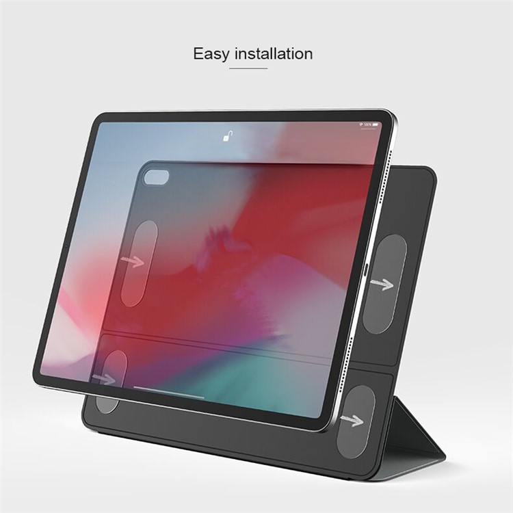 ROCK Veena Série Inteligente Couro PU Caso De Proteção Com Suporte Tri-fold Para Ipad Pro 12.9 Polegadas (2018) - Cinzento-8