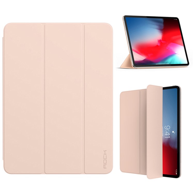 ROCK Veena Serie Smart PU-Leder-Schutzhülle Mit Dreifach Geklapptem Ständer Für IPad Pro 12,9-Zoll (2018) - Rosa-1
