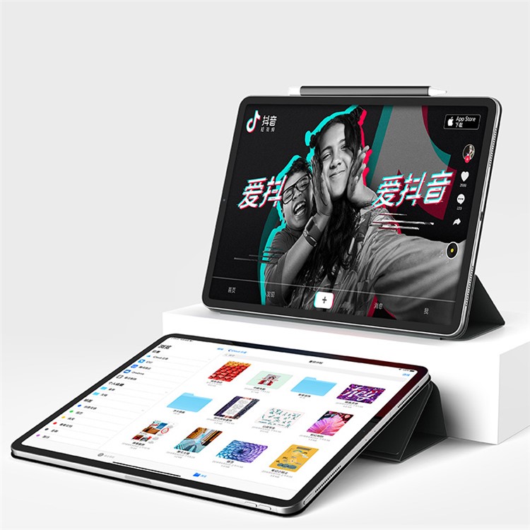 ROCHA Veena Série Inteligente Couro PU Tri-fold Suporte De Proteção Caso Com Caneta Stylus Slot Para Ipad Pro De 11 Polegadas (2018) - Cinzento-5